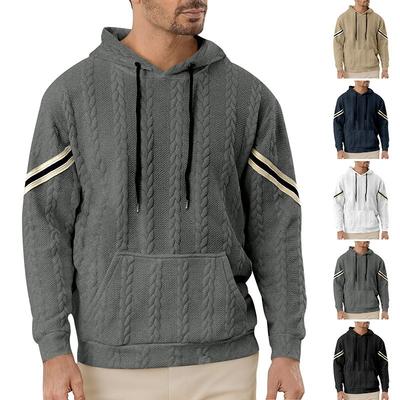 Men's Lightweight Hooded Jacquard Splicing Trend Sweater Casual Sports Commuter Pullover