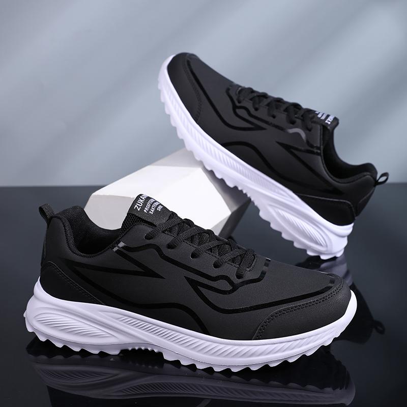 PU Leather Running Shoes Men's Casual Sneakers Fitness Trainers Waterproof Sports Shoes Soft Sole Sneakers