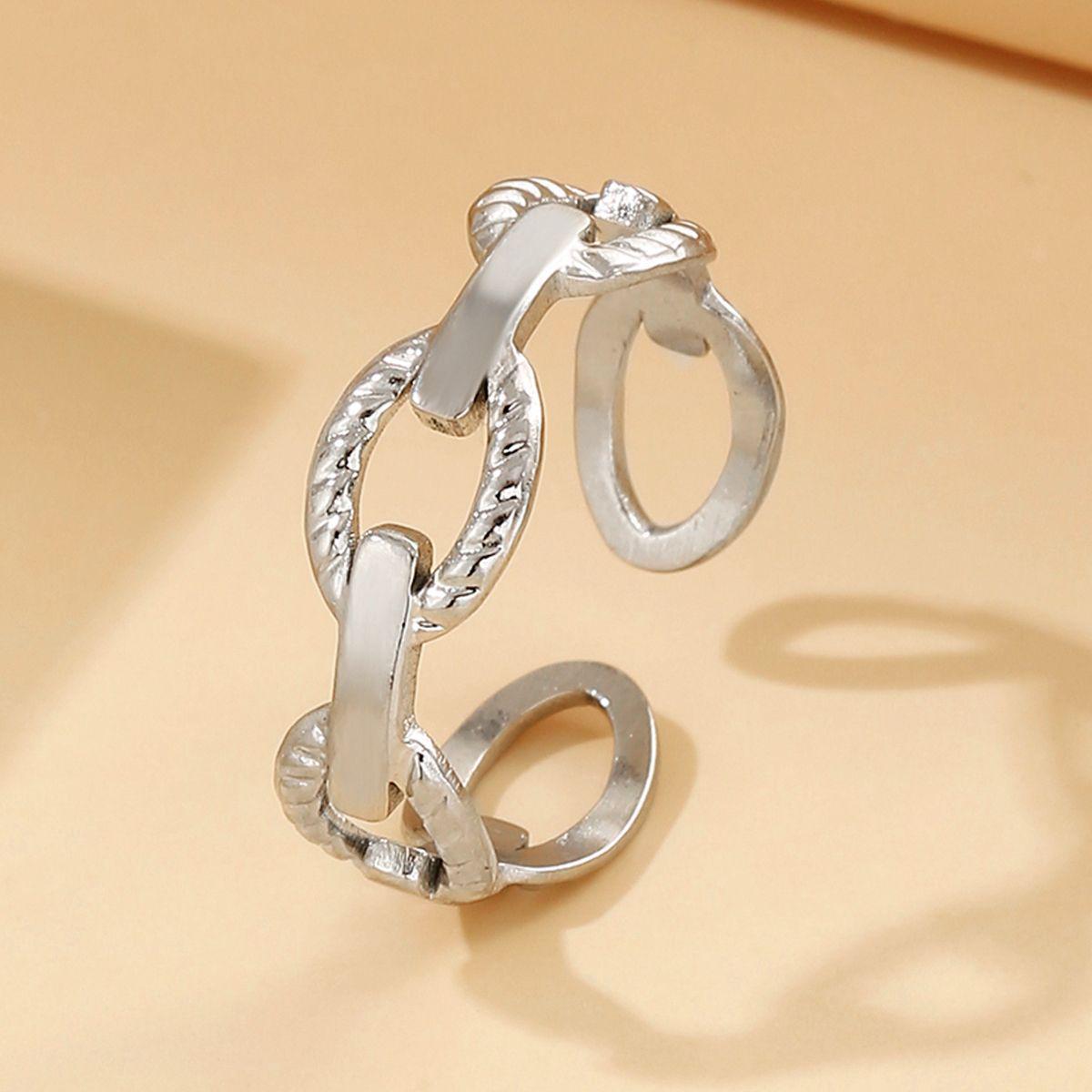 Retro Geometric Stainless Steel Open Ring - Cool Style Titanium Design