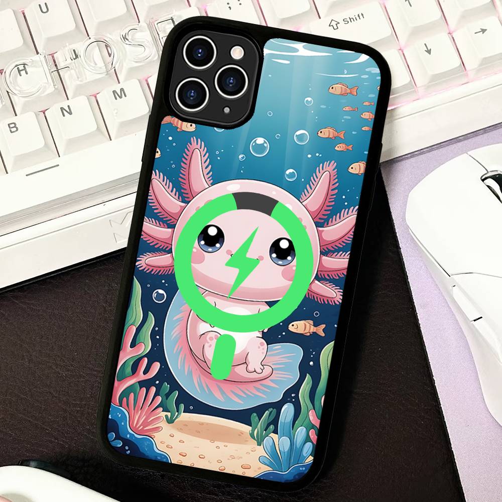 Cartoon Axolotl Cute For Magsafe Magnetic Phone Case Wireless PC+TPU For IPhone 11 12 13 14 15 16 17 Pro Max Plus