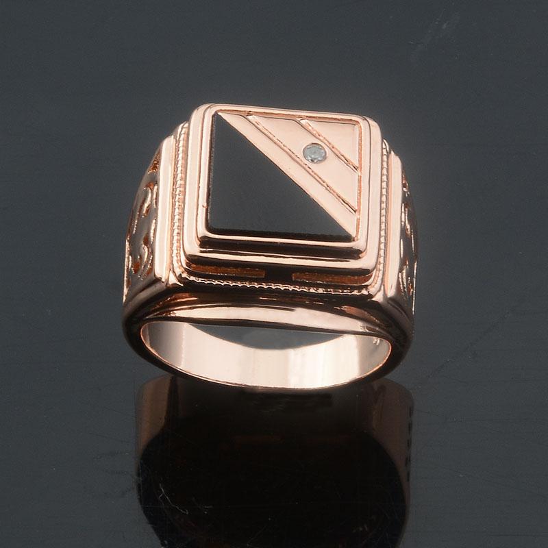 Men Large Size 585 Rose Gold Half Black Wedding Party Ring
