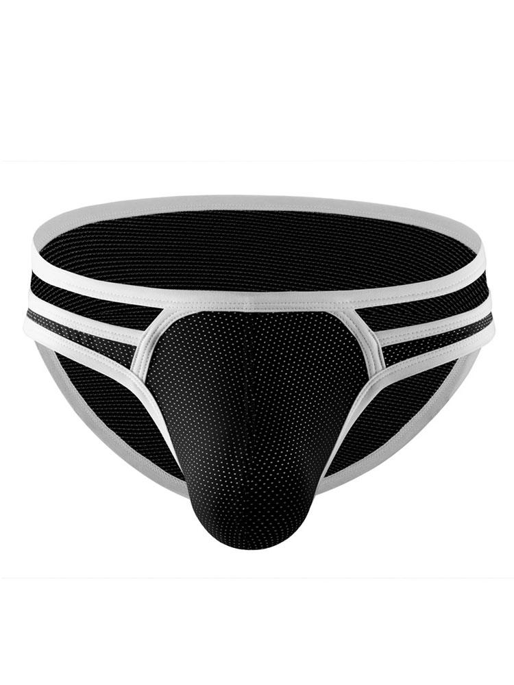 Men'S Low Waist Panties Patchwork Bikini Underwear Sexy Hollow Out Breathable Man Briefs U Bulge Pouch Sheath Underpants