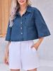 Womens Cropped Denim Shirt Jacket Half Sleeve Button Down Jean Jacket