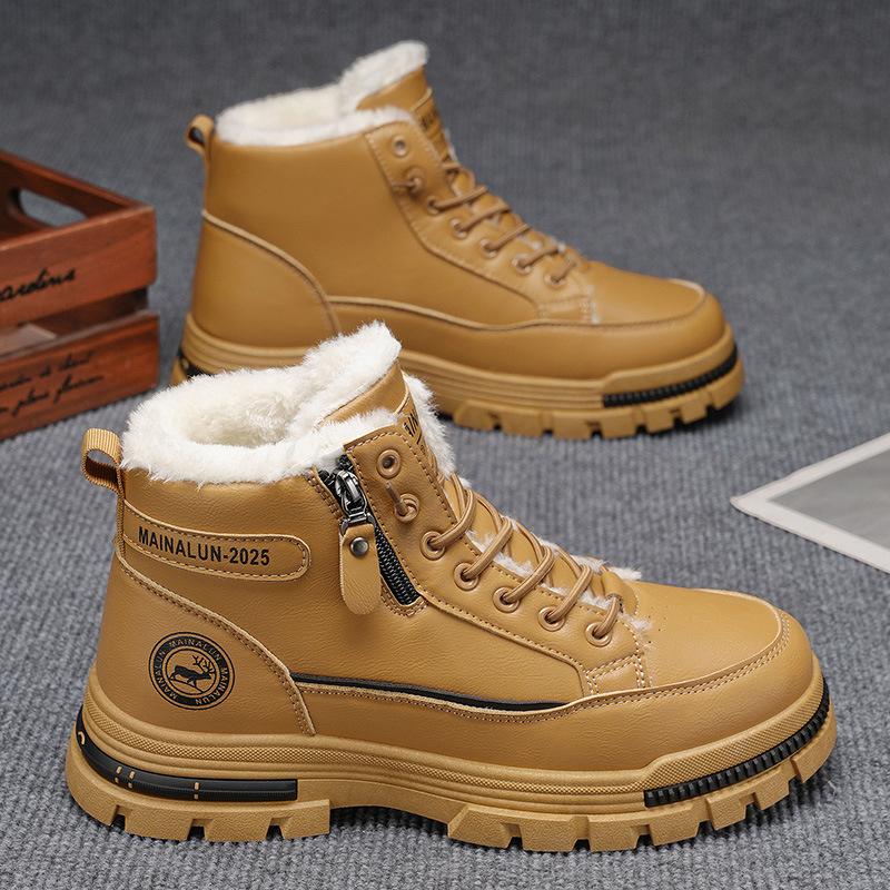 Winter Men High-top Boots Fashionable Leather Casual Boots Thickened Plush Warm Cotton Shoes Outdoor Non Slip Snow Boots for Men