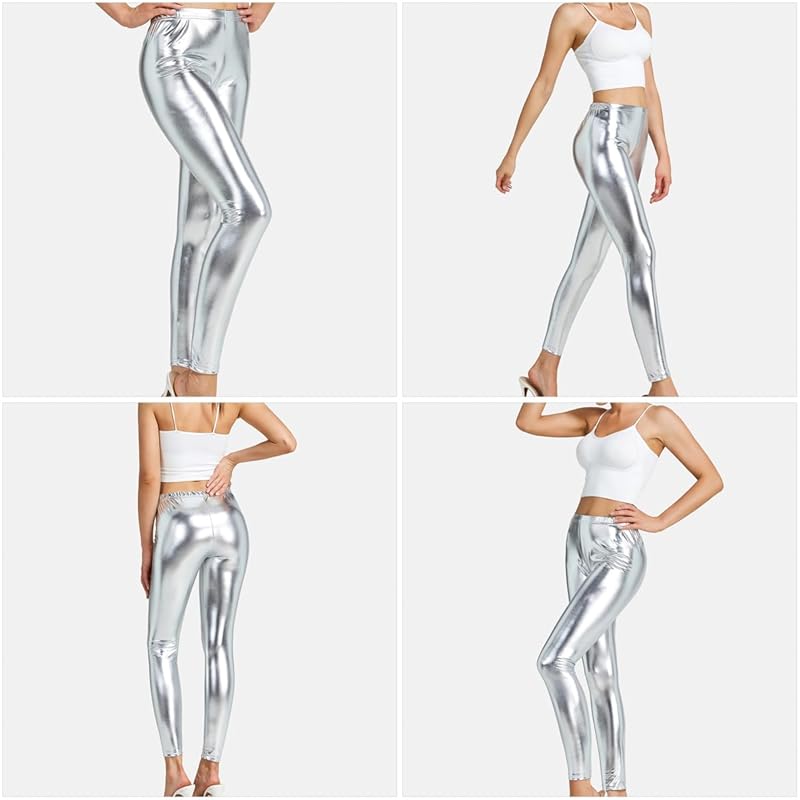 [Getrays] Women Wet Look Shiny Metallic Leggings Liquid Waist Stretch Disco Pants Leggings high waist stretch leggings Dance Yoga Pants Tights Lounge