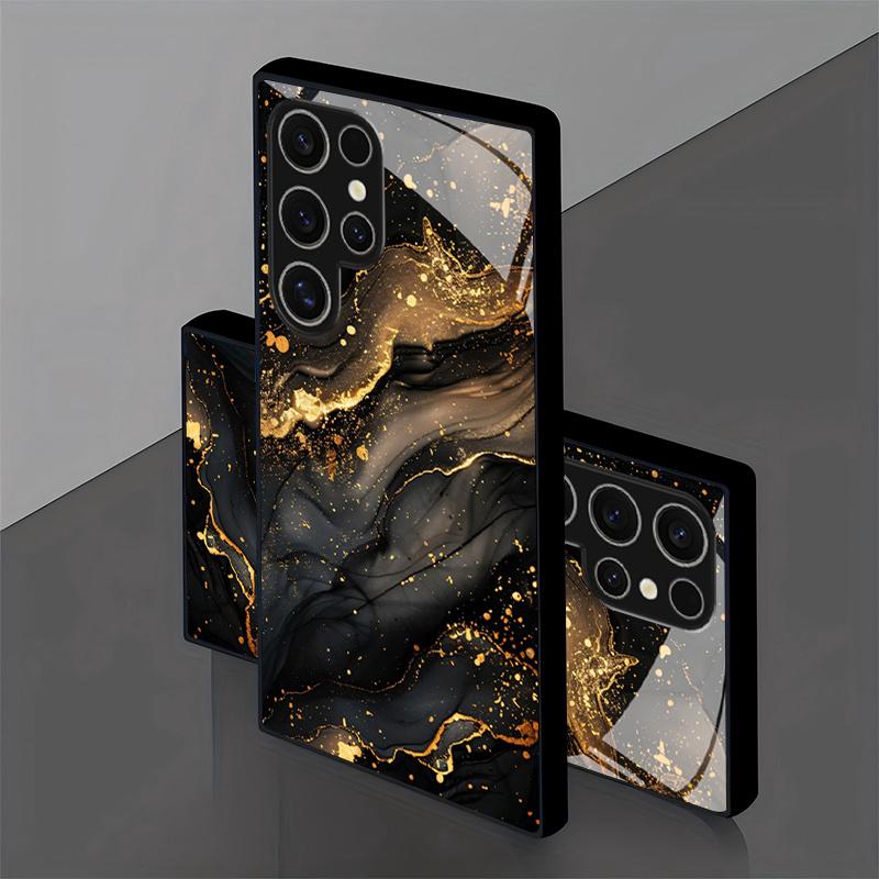Golden marble patterned glass phone case suitable for Samsung Galaxy S26 S25 S24 S22 S21 S20 FE/Ultra/Plus anti drop back cover