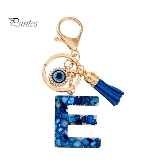 Durable Keychain Charm Blue Series Pendant, Initial Letter Key Chain with Eyes Keyring Tassel Design, A-Z Holder for Bags Backpacks Cars Accessories