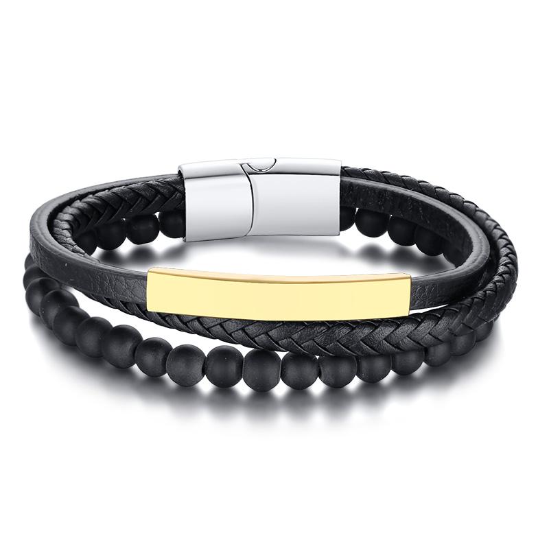 

2020 Bohemian Charm Bracelet Bangle Leather Beaded Mens Chakra Tiger Eye Bracelet For Men Women Stainless Accessories Braclet 22.5cm