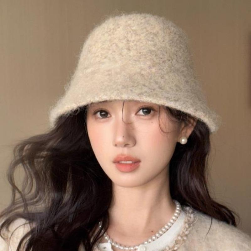 Ins Fashion Ladies Fluffy Panama Korea Designer M Wool Warm Bucket Hat For Women Fashion Fisherman Winter Hats Cap