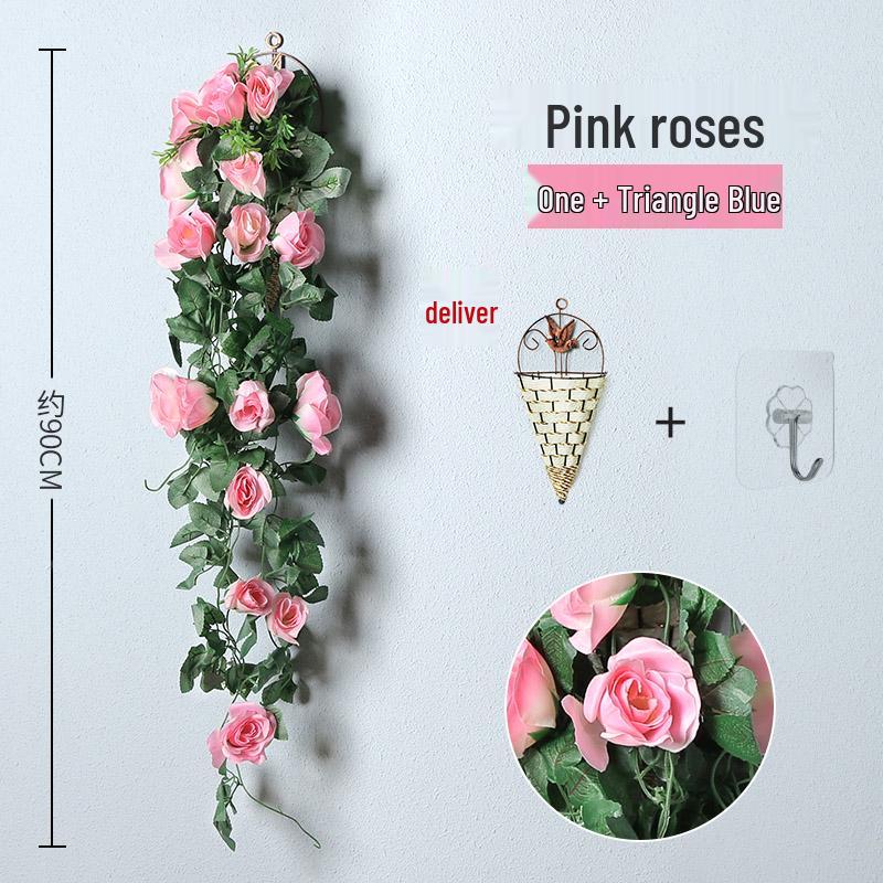 Decorazione con Rampicante di Rose da Appendere a Parete per Interni - Cesto di Fiori Artificiali per Soggiorno