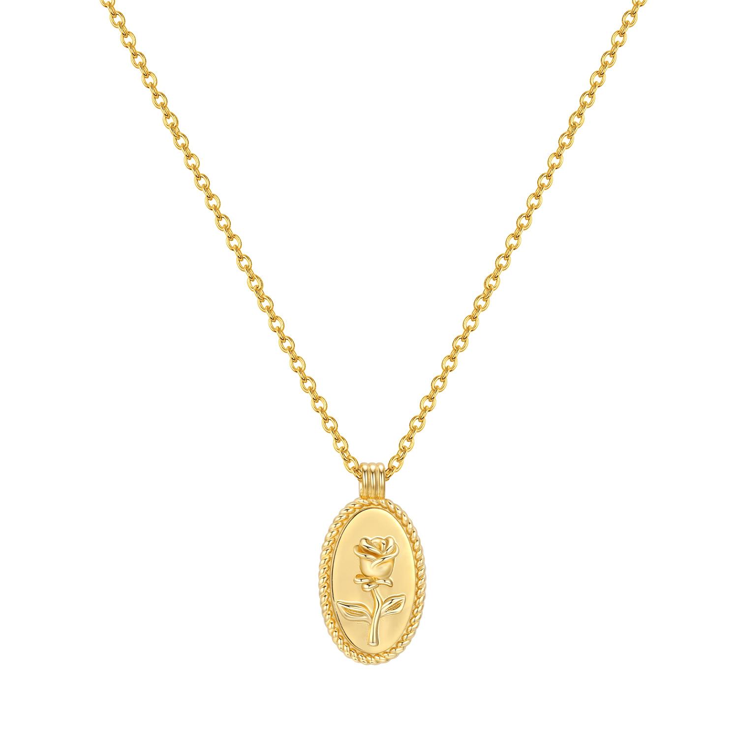 925 Silver Gold Plated Rose Flower Pendant Necklace for Women Birthday Gift Fine Jewelry