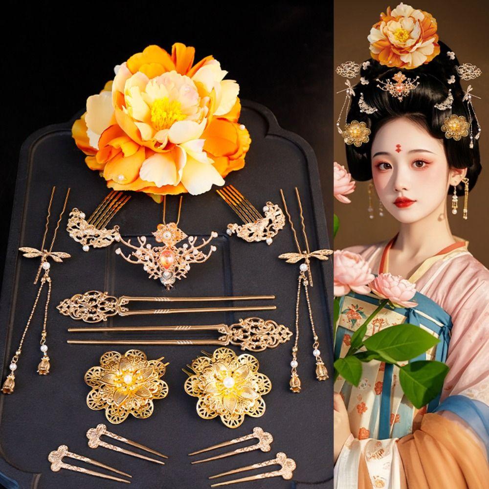 1 Set Classical Ancient Hair Stick Chinese Style Flower Hair Comb Tang Dynasty Hairpin Women