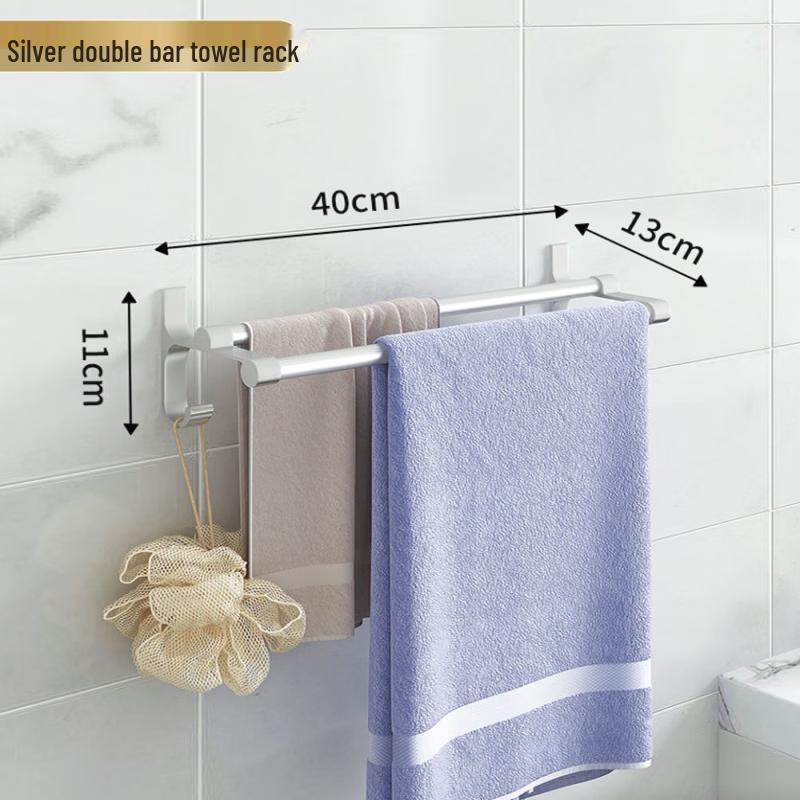 MDNG 40cm Aluminum Double Towel Bar with Shelf (Drill/No-Drill)