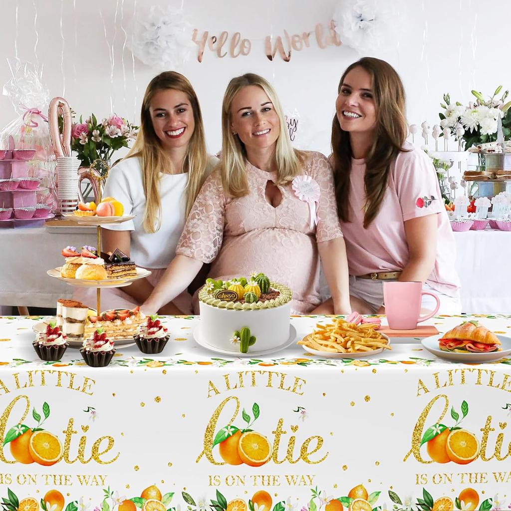 3 Pcs Little Cutie Tablecloth, 54 * 108 Inch Orange Tablecloth, Fruit Plastic Tablecover for Boys and Girls Birthday Party, A Little Cutie is on The