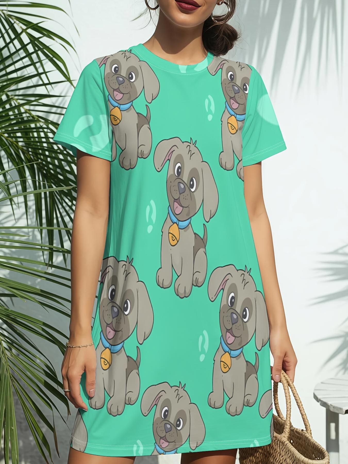 

Short Sleeve Crew Neck Dress for Women. Featuring a Trendy American Digital Print. Ideal for Casual Wear in Spring And Summer. This Elegant nd Sylis XS дубильная кора