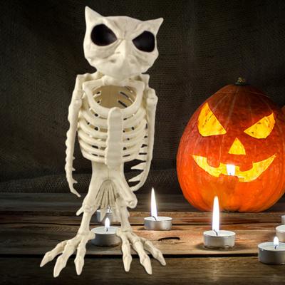 Decoração de coruja esqueleto de Halloween realista 12" figura de animal esqueleto modelo de osso de coruja de plástico para decoração de festa em casa mal-assombrada