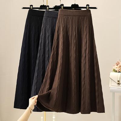 Pure Color Mid-length Skirt Spring and Autumn High Waist Show Thin Knitted Skirt A Word Winter Skirt Wool Long Skirt