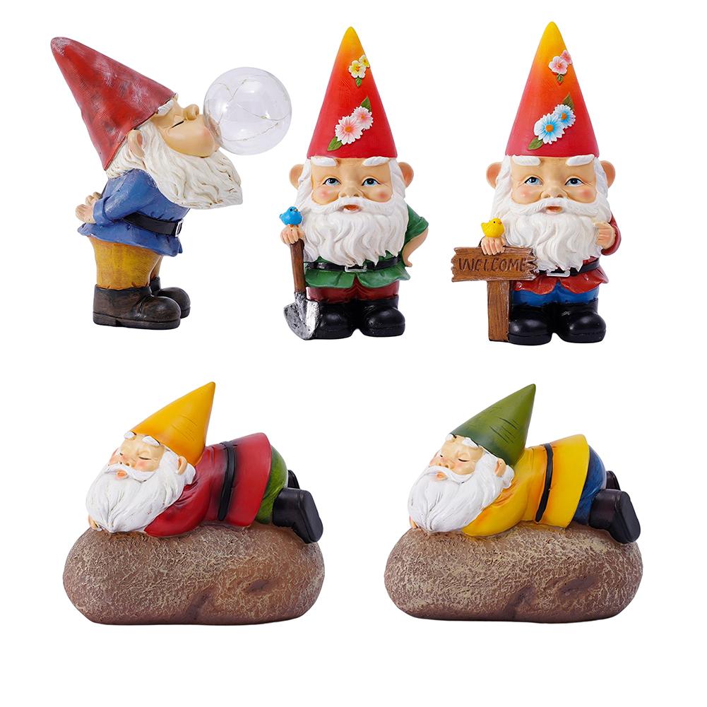 Garden Dwarf Gnomes Figurine Ornaments Resin Solar Lights Sculpture Landscape Crafts Decoration Props Friends Holiday Gifts
