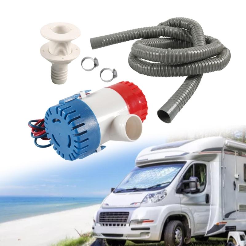 Kraftig 1100GPH PVC lensepumpe med dreneringssett slangeklemmer gjennom skrogtilpasning for bobil seilbåter Yacht vannscooter