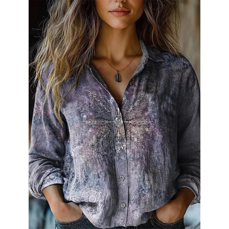 2026 Women's Retro Print Nine-Sleeve Casual Cardigan - European Spring/Summer Collection