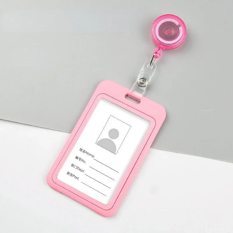 1Set Unisex ID Name Badge Credit Card Holder Employee's Staff Work Card Cover with Retractable Badge Reel Pass Bus Card Sleeve