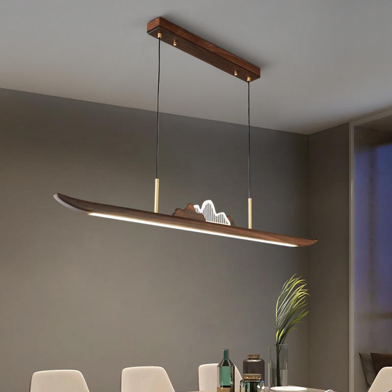 Zen Designer Tea Room Chandelier with Black Walnut and Copper
