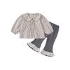 Autumn Baby Girl Fashionable All Over Print Shirt And Flare Pants Two Piece Outfit Set
