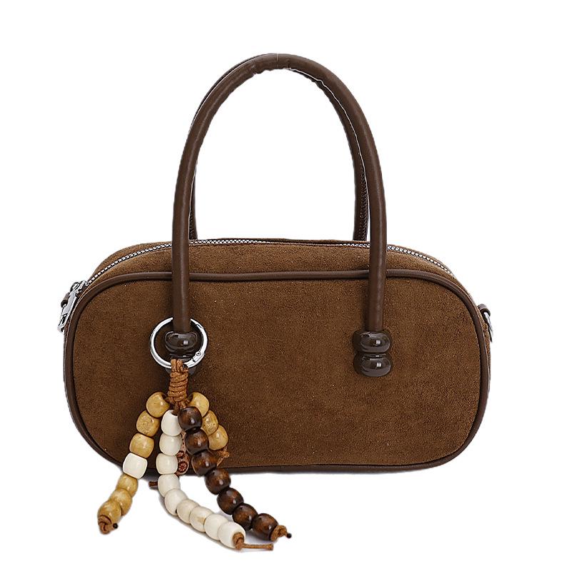 2025 Niche Suede Solid Color Boston Bag: Stylish Versatile Women's Crossbody & Shoulder Handbag