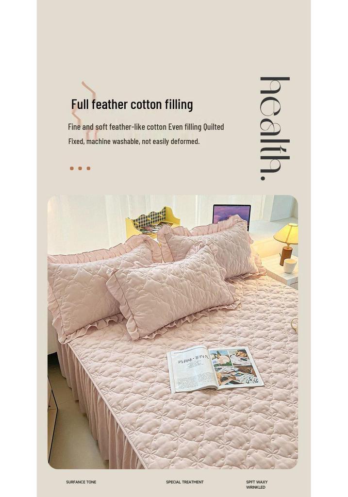 A-class Thick Quilted Bed Skirt - Winter Dustproof Non-Slip Bed Cover with Princess-Style Skirt Edge