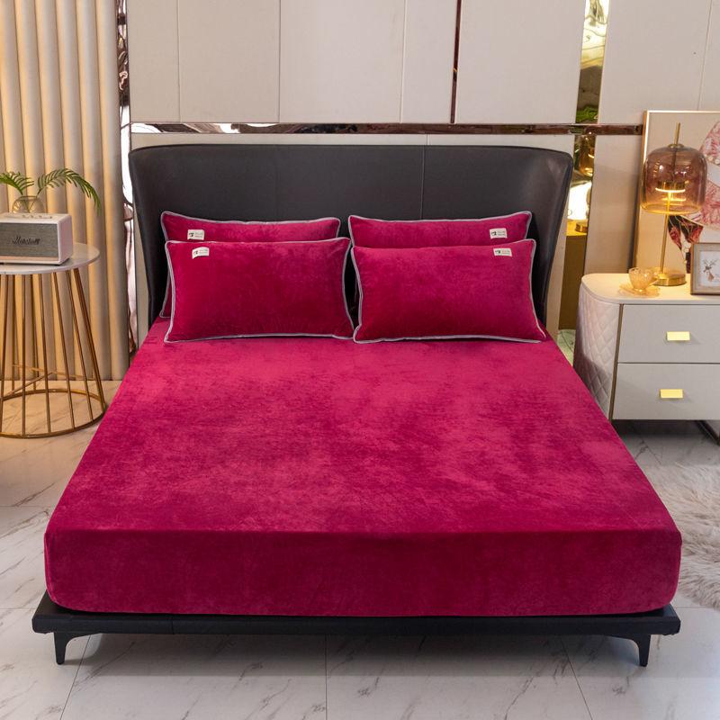 Warm Plush Fitted Sheet Elastic Mattress Cover Velvet Bed Cover Full Set Winter Soft Family Double Bed Bedding 120/150/180x200cm