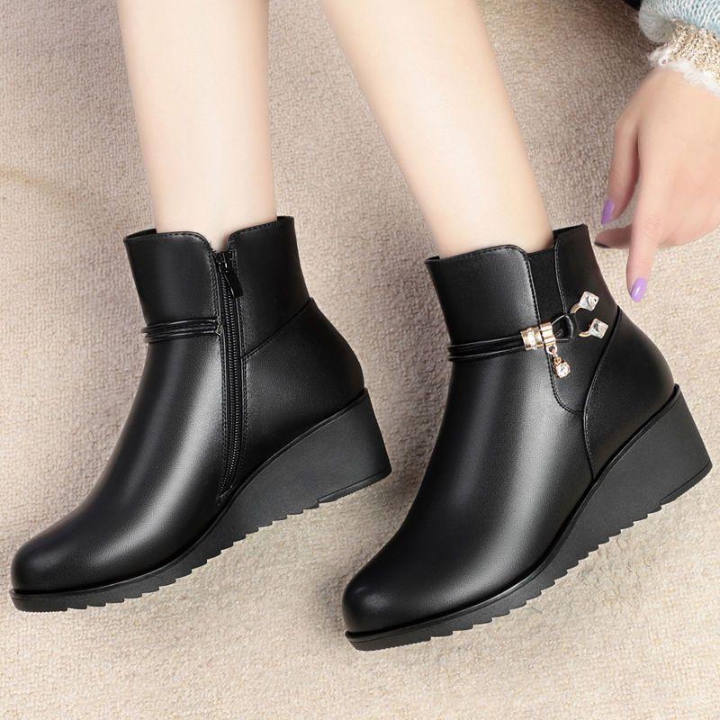 

Зимние новые ботильоны на плоской подошве, женские кожаные короткие ботинки, женские плюшевые туфли 37 чёрный