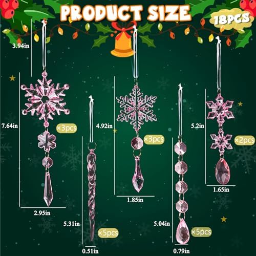 

18PCS Christmas Ornaments In Glass Christmas Tree Hanging Pendant Decorations Acrylic Snowflake Icicle Drop Pendants Decoration