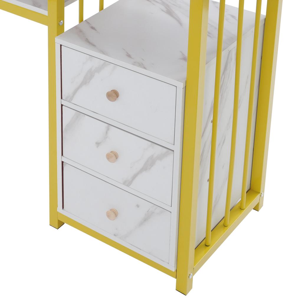 Marble Texture Nail Desk - 3 Drawers Manicure Table with Open Shelf 66LBS Load-Bearing Salon Desk for Home/Salon/Spa+