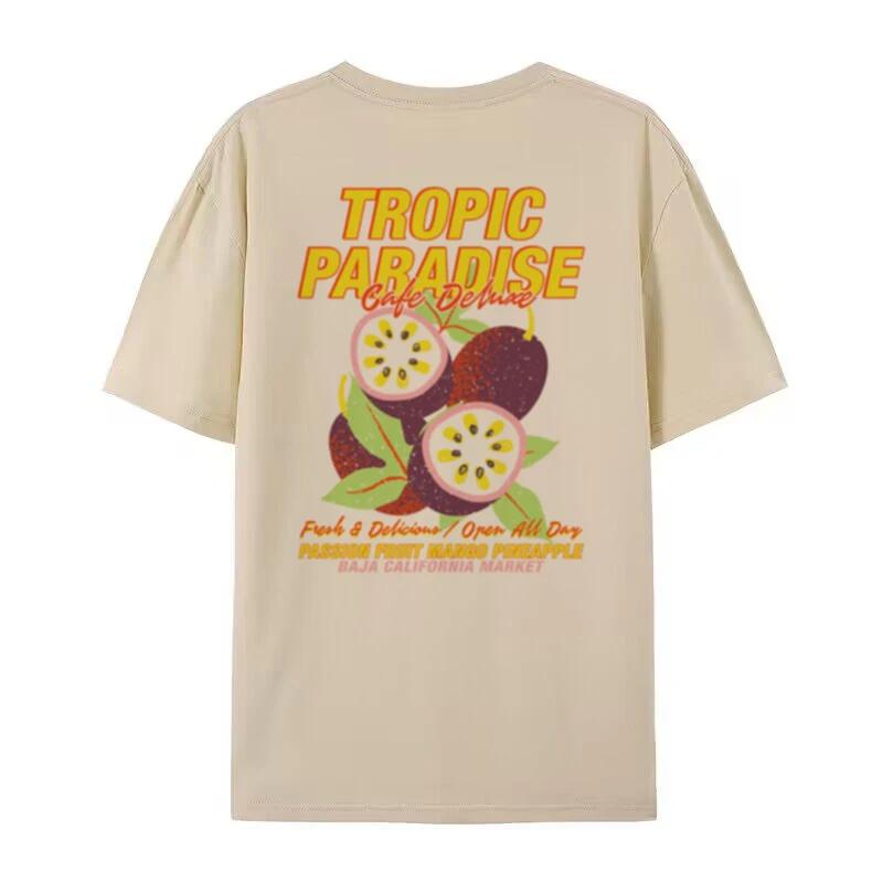 Women Loose Back Print Tropical Fruit T Shirt Cute Aesthetic Passion Fruit TShirts Retro Beach Tshirt Nostalgia Vacation Tops