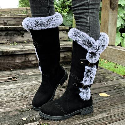 Fashion Comemore Winter Shoes for Women Velvet Thickened Snow Boots Thick Heel Round Toe Casual Belt Buckle Furry Mid-calf Boots Females