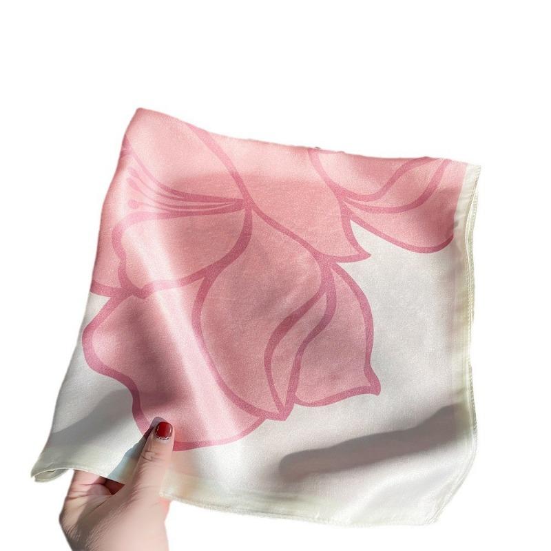 Spring new 100 mulberry silk crepe satin silk scarf women's fashion sweet wind pink flower square scarf silk scarf gift