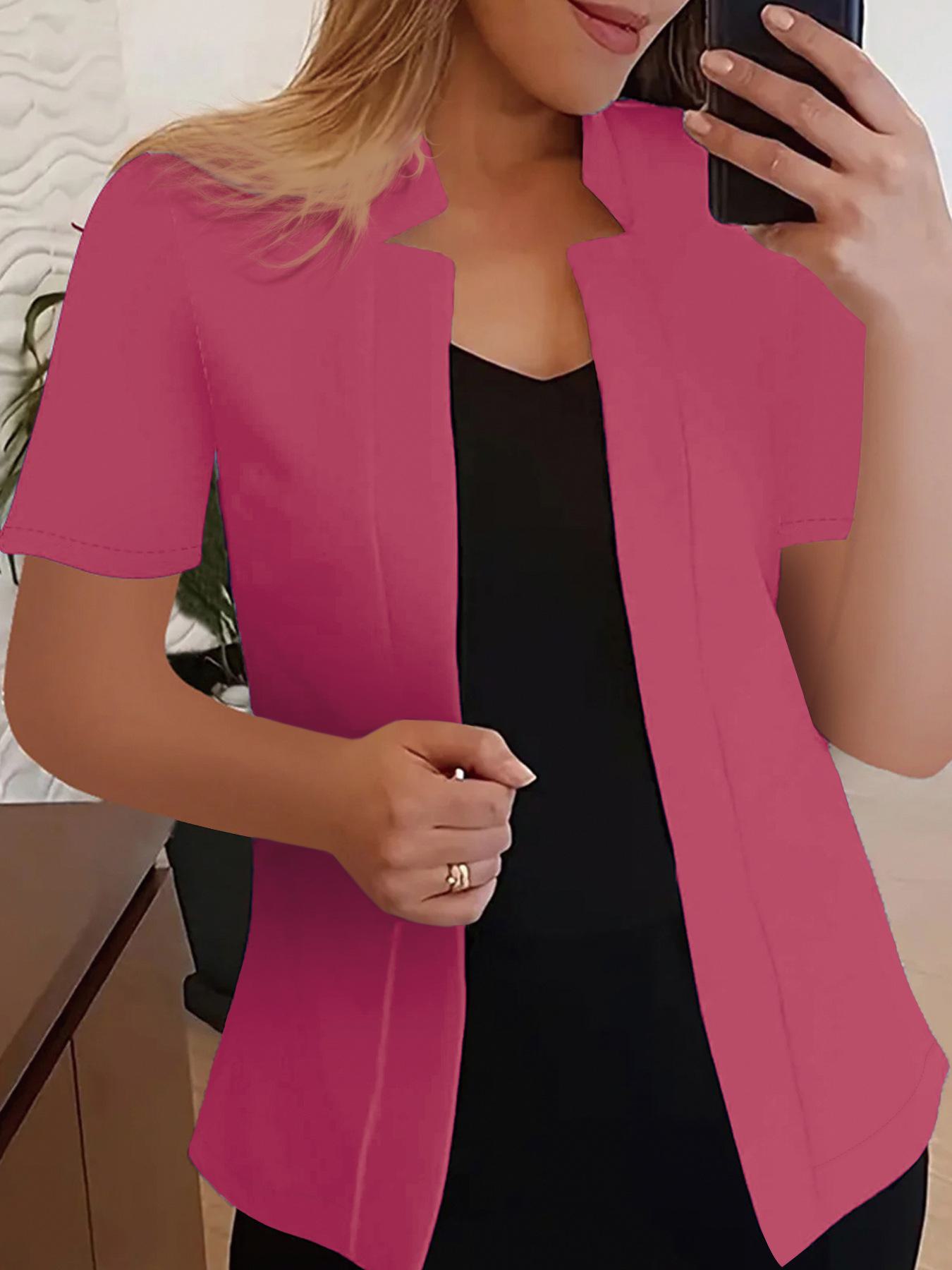 

2024 Новый кардиган с воротником-стойкой и короткими рукавами, пиджак, топ, костюм XXL розы красного