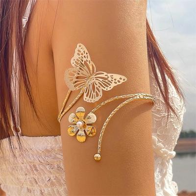 Accessories, Korean Version Exaggerated Flower Bracelet, Simple Metal Hollow Butterfly Open Arm Bracelet for Women