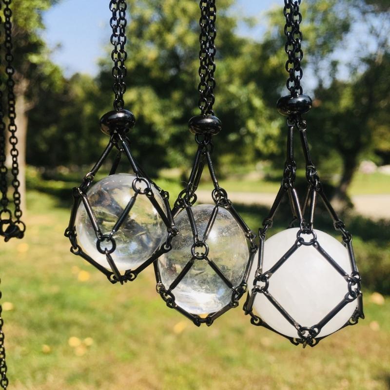 Empty Crystal Stone Holder Necklace Adjustable Natural Crystal Cage Necklace