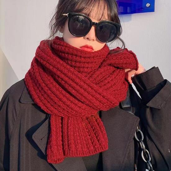 Couple Winter Scarf Warm Thick Knitted Long Scarf Solid Color Soft Large Wrap Outdoor Indoor Cold Weather Neck Warmer