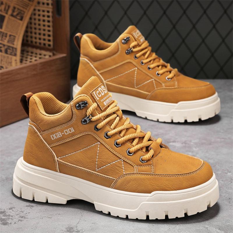 Mens High Top Boots Autumn Fashion Outdoor Anti Slip Casual Comfortable Work Boots Breathable Wear-Resistant Walking Shoes