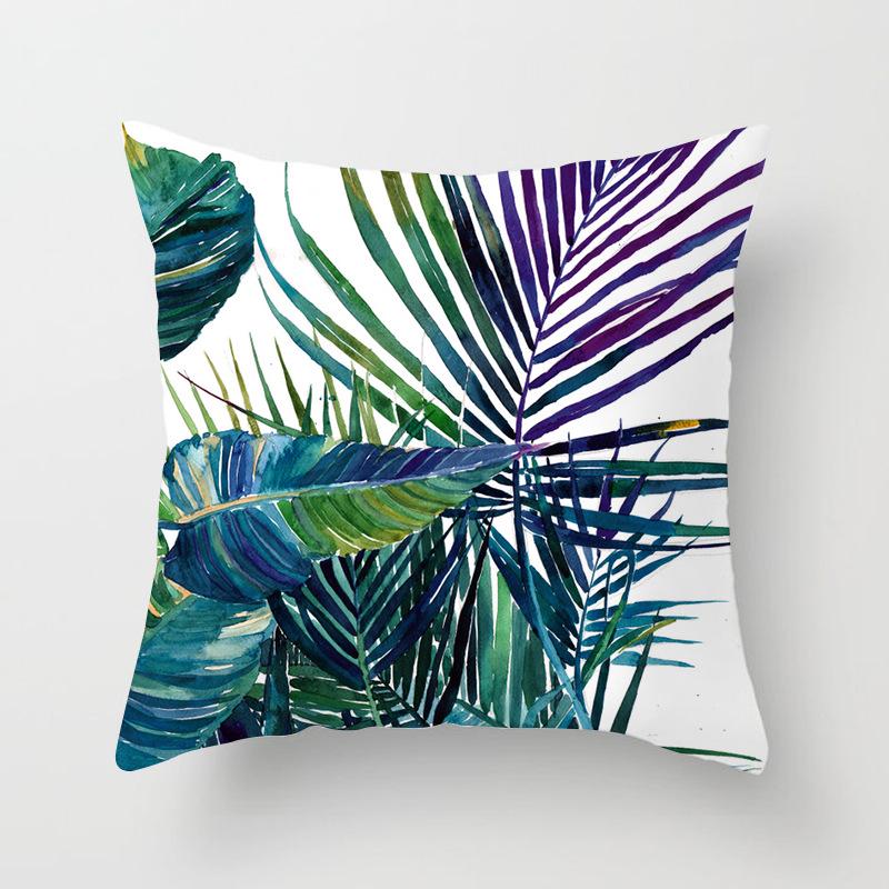 New Tropical Plant Fashionable Leaves Rainforest Pillow Case Cushion Cover Peach Leather Velvet Digital