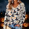 Women's V-Neck Long Sleeve Halloween Print Lightweight Blouse for Fall Parties and Everyday Wear