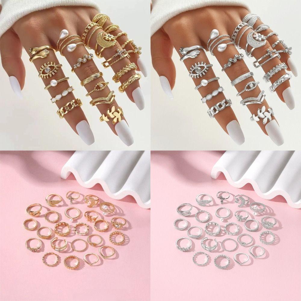 23 Pcs/Set Vintage Punk Ring Set Geometric Knuckle Rings Set  Girls Party Jewelry Accessories Gifts