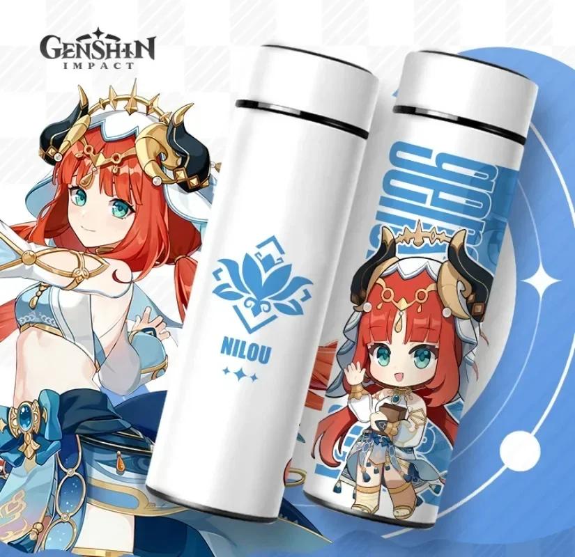 500ml Genshin Impact Thermo Bottle Stainless Steel Kawaii Anime Insulated Cup Water Zhongli Temperature Display Thermos Bottle