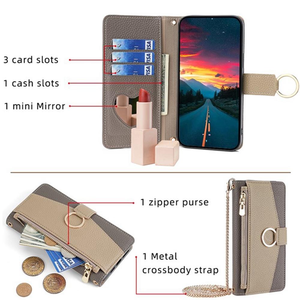 For vivo V50 Lite 5G Case Mirror Wallet Leather Phone Cover with Chain Shoulder Strap