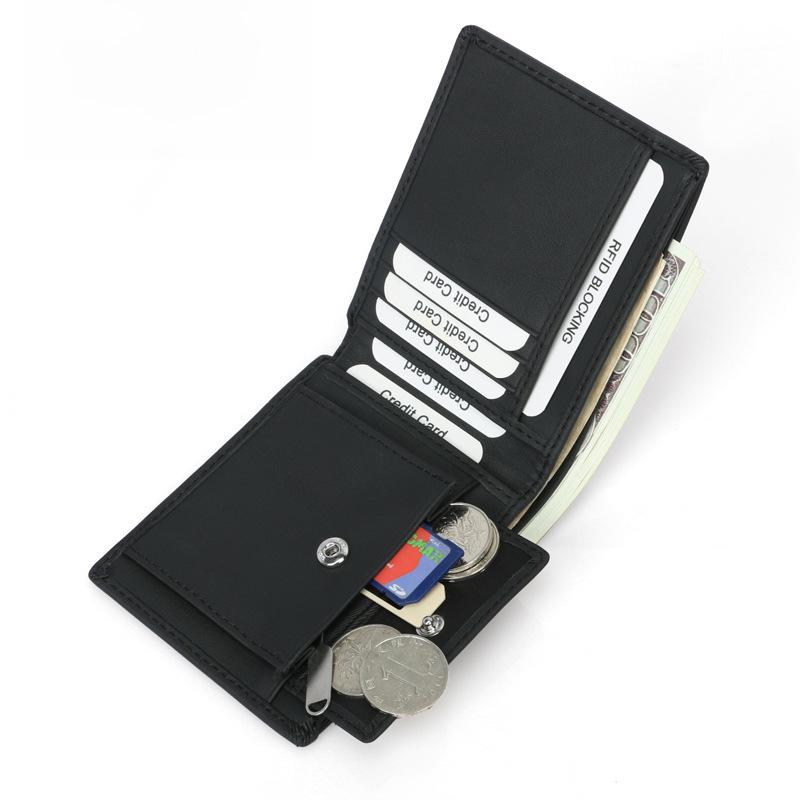 RFID-Blocking Genuine Cowhide Men's Wallet with Coin Purse - Anti-Theft Design