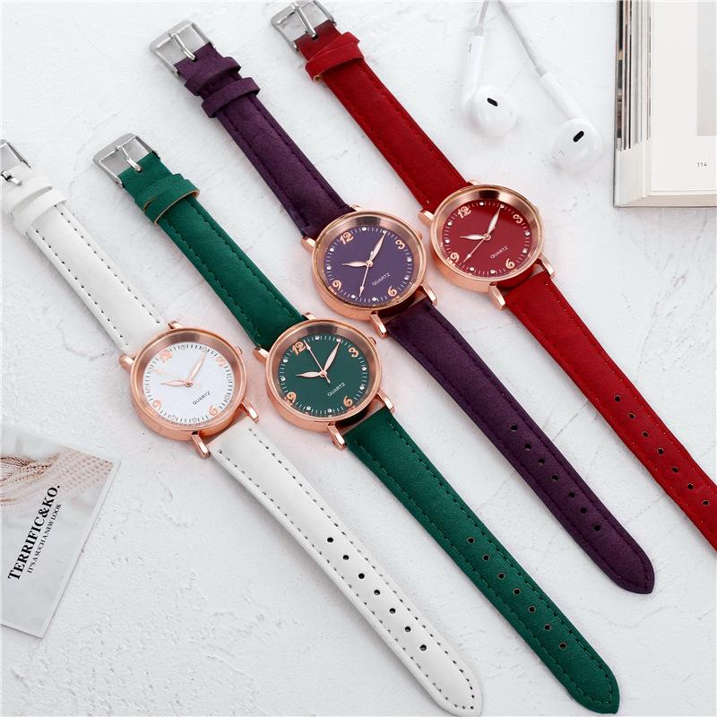Arabic Dial Watch Women's Casual Leather Band Analog Quartz Watches