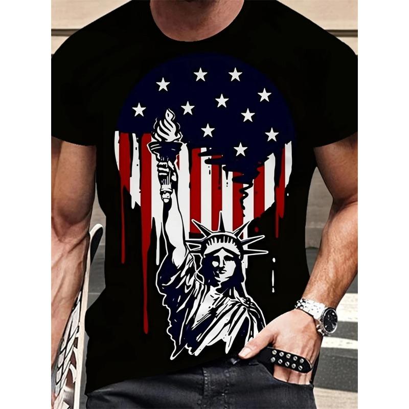 Fashion Printed Loose Short Sleeve Crew Neck Top Casual T-Shirts Men’s 6XL