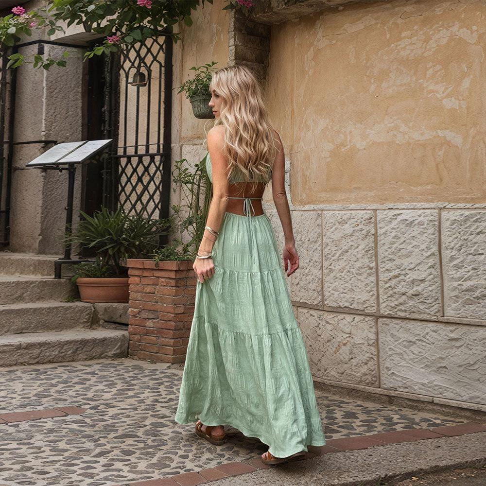 Women's Summer New Arrivals Elegant Retro Sexy Backless Long Strap Maxi Dress